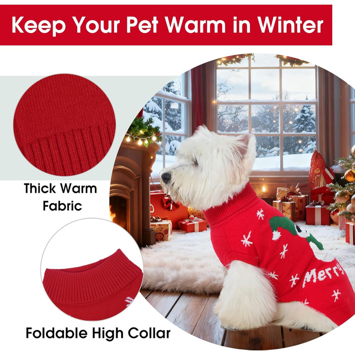 Святочний светр для собак IDOMIK з оленем та собакою, теплий в'язаний светр з отвором для шлейки, червоний, X-Large, для хлопчиків та дівчаток