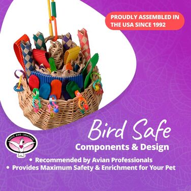 Super Bird Creations SB669 Плетений кошик для папуг середнього розміру, іграшка для кільчастих, конур, квакерів, кайків, піонусів, сенегалів, різнокольорова з хрусткими текстурами, 25,4 x 10,2 x 12,7 см