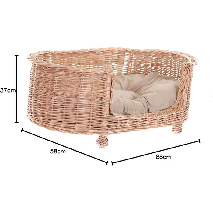 Лежак з лози для собак і котів e-wicker24 з подушкою, плетений будиночок знімна подушка, спальний кошик для домашніх тварин