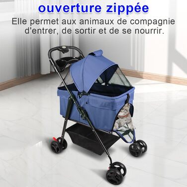 Дитяча коляска для собак та котів, складана, до 15 кг, з підстаканниками (Bleu, 50*65*99см)