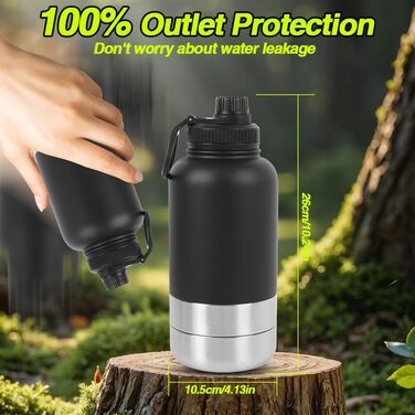 Водяна пляшка для собак на ходу, 950 мл, з мискою для їжі та води, ізольована, нержавіюча сталь, чорна