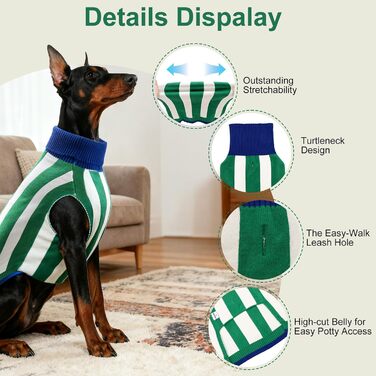 Пуловер для собак, теплий халат для великих порід, пуловер з коміром-стійкою для осені та зими, в'язаний для Golden Retriever, Labrador, Dobermann, розмір Medium (обхват грудей 27'-28') (зелений)