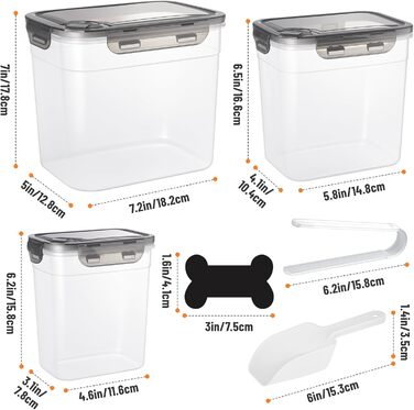 Набір контейнерів для корму для собак ZooZoo 3шт з герметичними кришками, BPA-free, для сухого корму, великі, середні, малі, з лопатками, етикетками, пінцетом та маркером