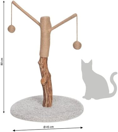 Котячий дряпак Dehner Lovely, 80x45x45 см, натуральне дерево, дерево/плюш/сизаль, коричнево-білий