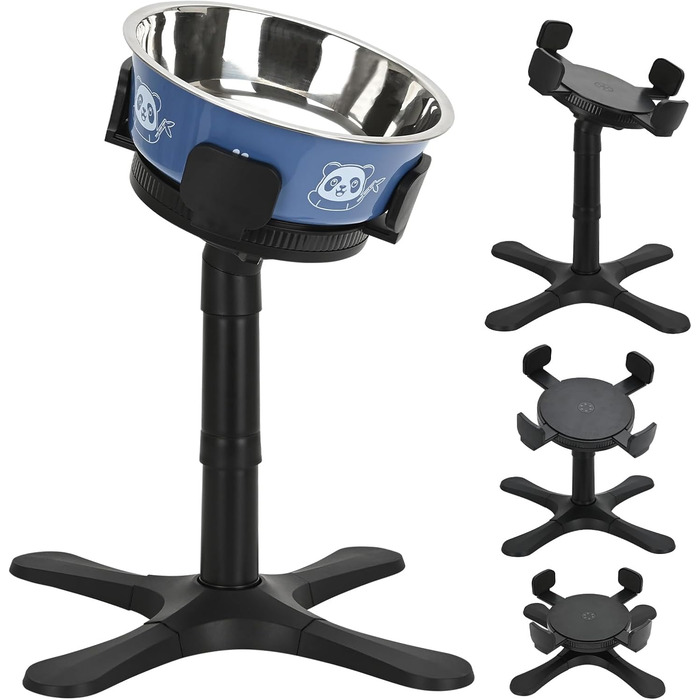 Підвищений годівниця для собак на підставці з нержавіючої сталі, 3 регульовані висоти, годівниця з ABS-пластику для маленьких/середніх/великих собак, неслизька (чорний-L) Для середніх та великих собак
