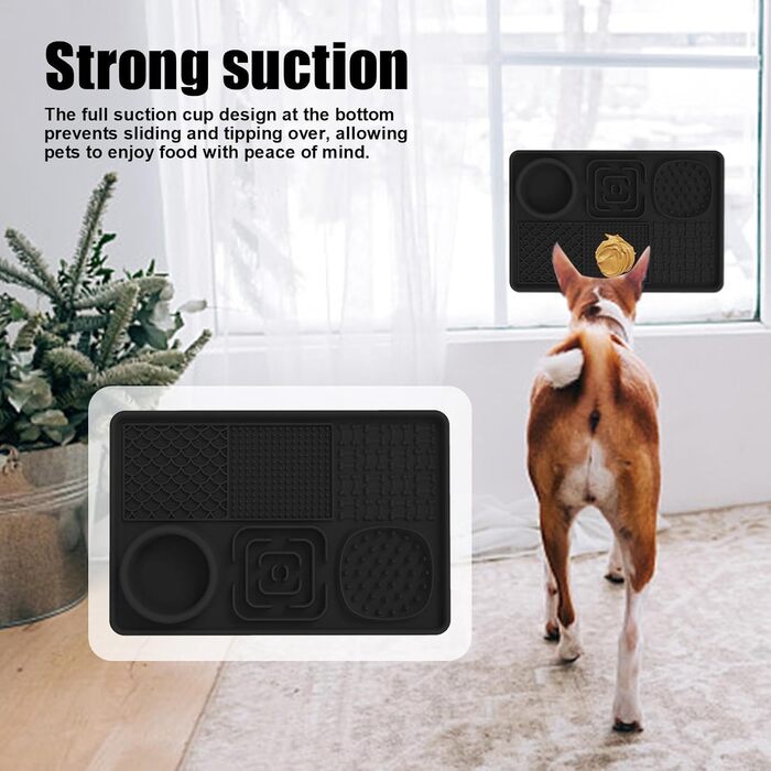 Килимок для собак і котів з силікону з присосками, антипригарний, для ласощів та ігор (Чорний)