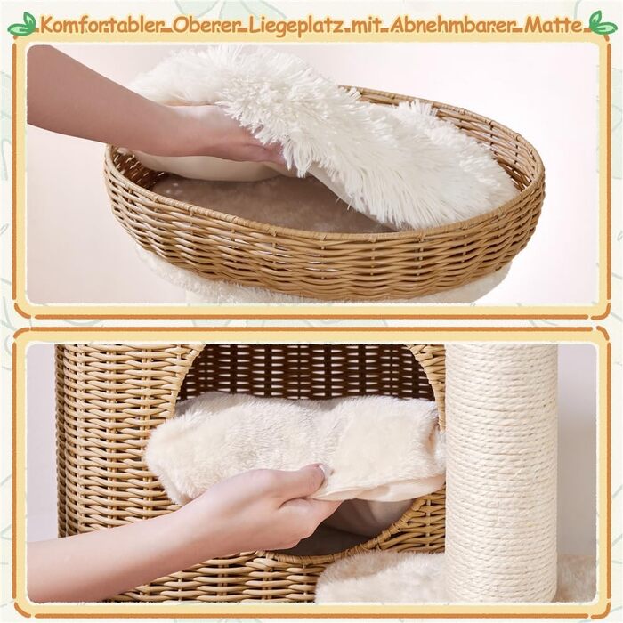 Дерево для котів Yaheetech з ротангу, 91 см, для великих котів до 10 кг, з печереєю та платформами, бежеве