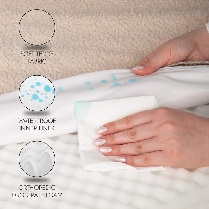 Ортопедичне ліжко для собак середніх порід, вологостійке, з ультрам'якою піною, знімний, пральний чохол та антиковзаюча підкладка, білий та сірий, розмір Medium (31.4'L x 23.6'W x 3.1'Th)