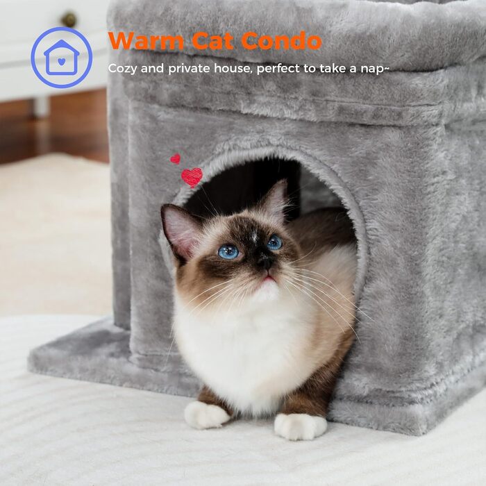 Котячий будиночок PAWZ Road для домашніх котів, багаторівневий сірий ігровий комплекс з сизалевим кігтеточкою, лежанкою та великим місцем для відпочинку