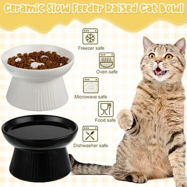 Підвищена годівниця для котів Tioncy, кераміка, 2 шт., без розливання, високий борт для сухого та вологого корму, легко мити, для котів