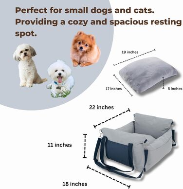 Автокрісло для собак - переноска для маленьких собак до 11,3 кг, водовідштовхувальне, з ременем безпеки, сірого кольору