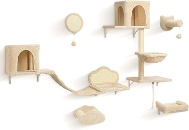 Комплекс для котів BYBYME з гамаком, ліжком та полицями, 6шт. Міцні меблі для котів з плюшевою стійкою, когтеточкою та сизалевими стовпчиками (Бежевий)