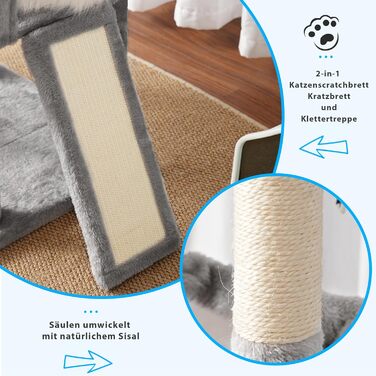 Багатоярусний котячий будиночок Hey-brother Kratzbaum з лежаком, гамаком та котячим будиночком, 145 см, сірий EMPJ057W