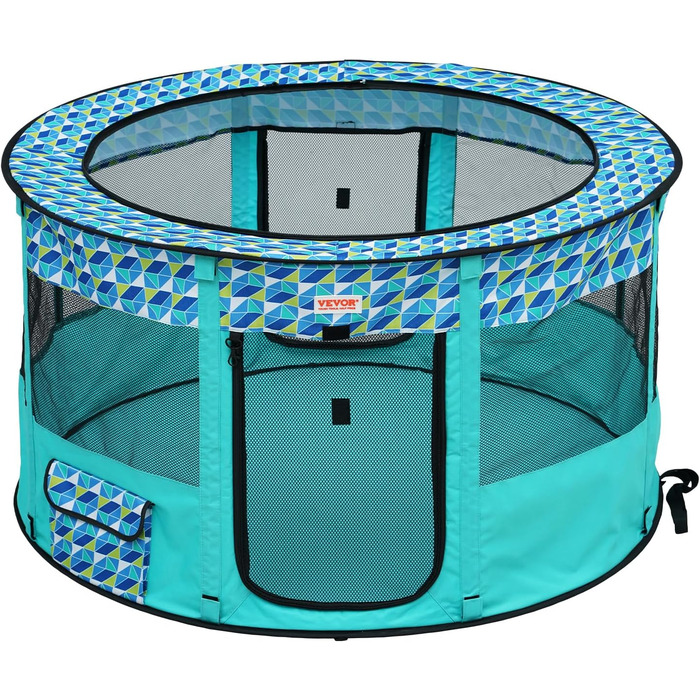 Вольєр для цуценят VEVOR розкладний, 812 x 609 x 558 мм, з мискою, 600D Oxford, для собак та інших тварин, блакитний