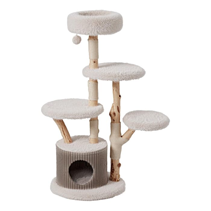 Дряпачка для котів Fudajo Forest Tree 137-146 см, ігровий комплекс у стилі натурального дерева з будиночком, ліжками та іграшковим м'ячем