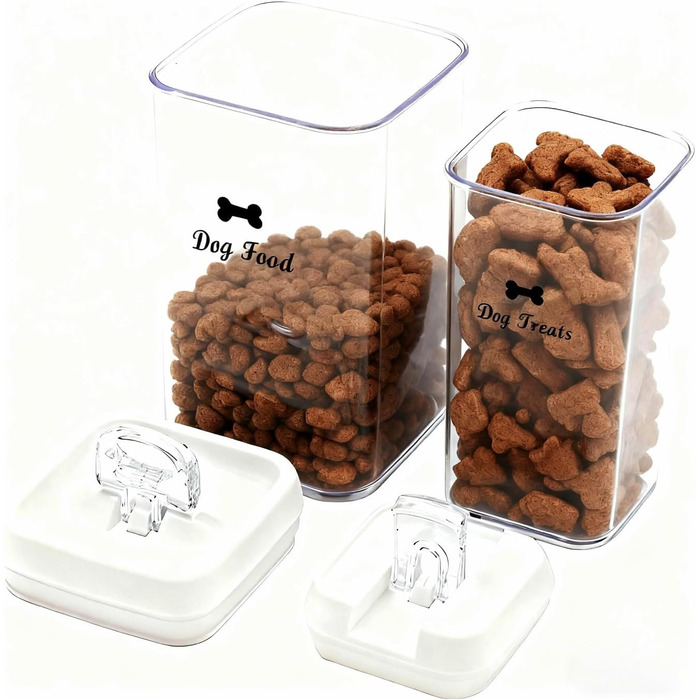 Набір контейнерів для корму для собак (2 шт.) – повітряний, BPA-free, прозорий, для ласощів та сухого корму