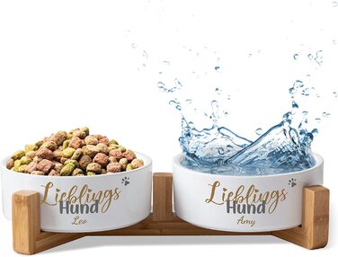Керамічна годівниця для собак з іменем 'Улюблений пес' | Набір мисок для собак з/без підставки | Подвійна годівниця для собак, миска для їжі та води | великі, середні та малі породи собак, станція для годування (2х500мл, з підставкою)