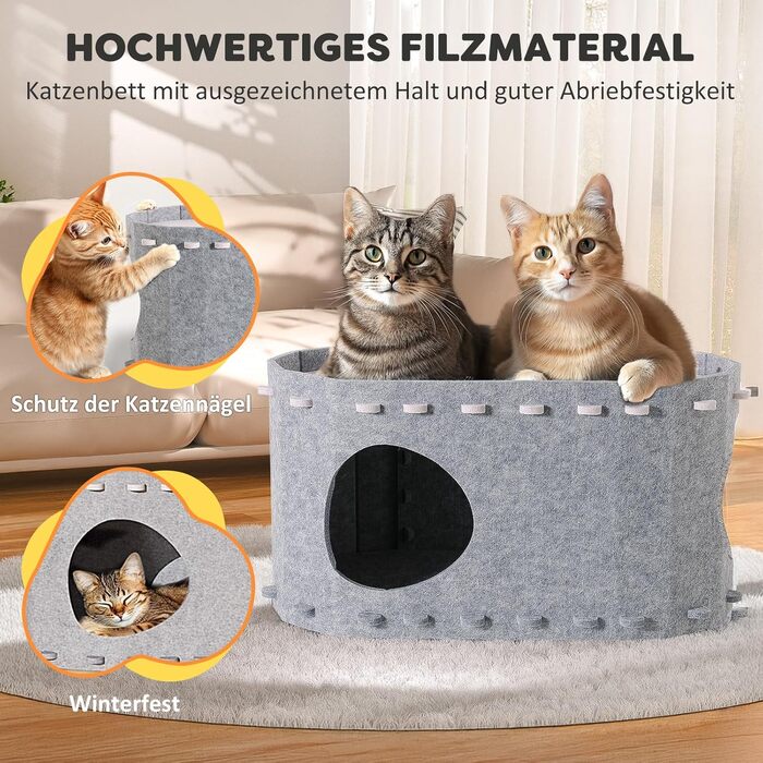 Кігтеточка-будиночок для котів Solview з фетру, сіра, 58x33x30 см