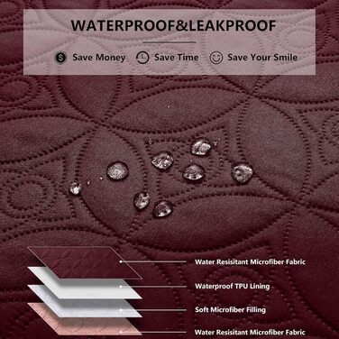 Водонепроникна ковдра для собак Tuffeel 132×208 см, двосторонній чохол на диван/ліжко, захист меблів від домашніх тварин, бордовий і рожевий, праний