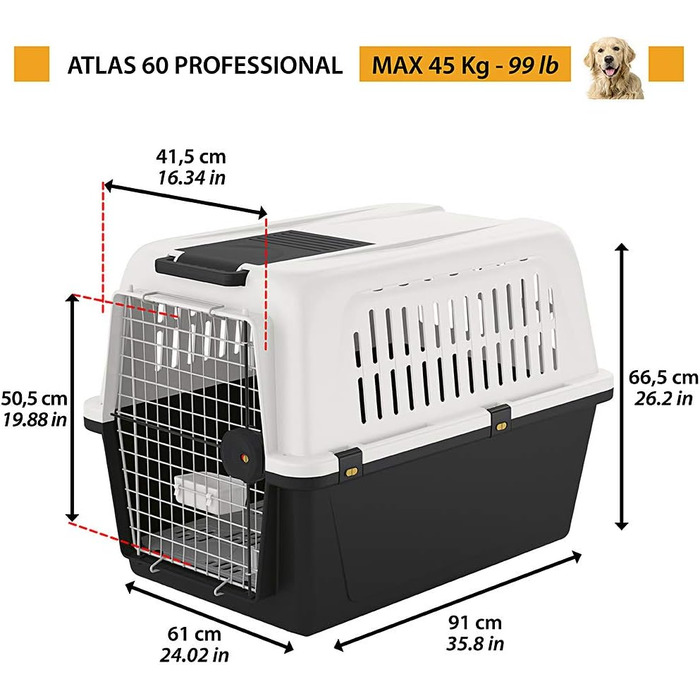Транспортна переноска для собак Ferplast Atlas 60, сіра, 61 x 91 x 68 см