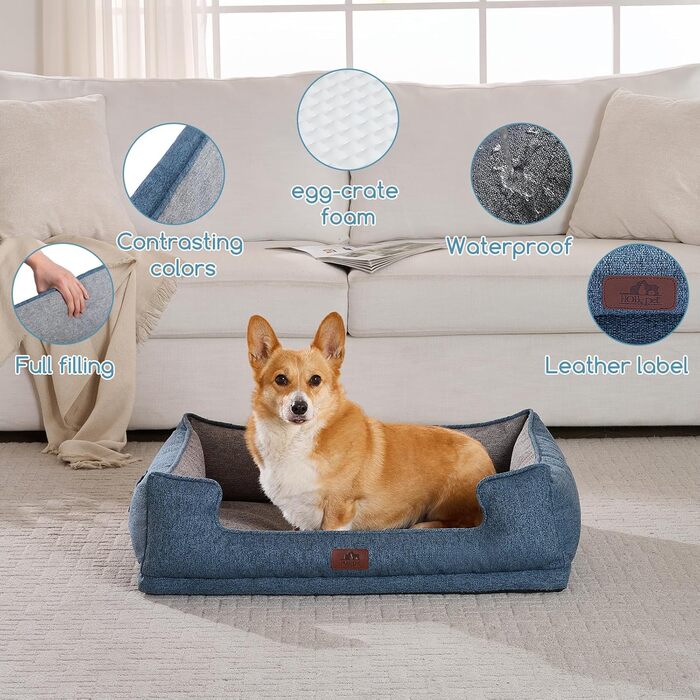 Ортопедичне собаче ліжко Hollypet для середніх собак, зелене, 81.3 x 61.3 x 32 x 24 x 8.5 см, знімний, водонепроникний чохол, антиковзаюча підставка