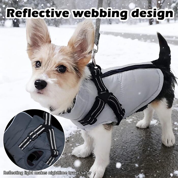 Зимовий одяг для собак ZoneYan, водовідштовхуючий та теплий, регульований, з світловідбиваючими елементами, для маленьких собак (Сірий, S)