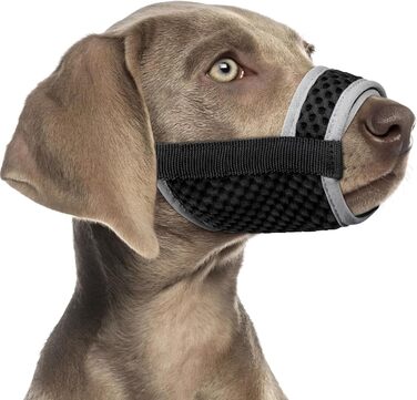 Майерзон Намордник для собак з застібкою-липучкою, м'який сітчастий намордник з патентом для великих, середніх та малих собак, Бігль, Лабрадор, для запобігання укусам та жуванню, дихаючий чорний/сірий XS