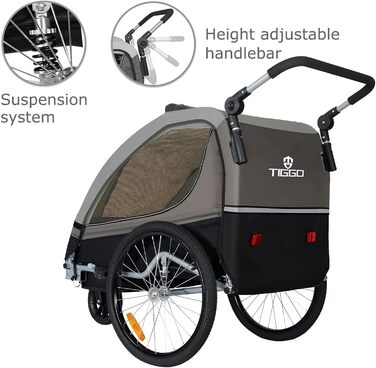 Дитячий причіп Tiggo S2 2-в-1 з підвіскою та поворотним з'єднанням 360° (Сірий)