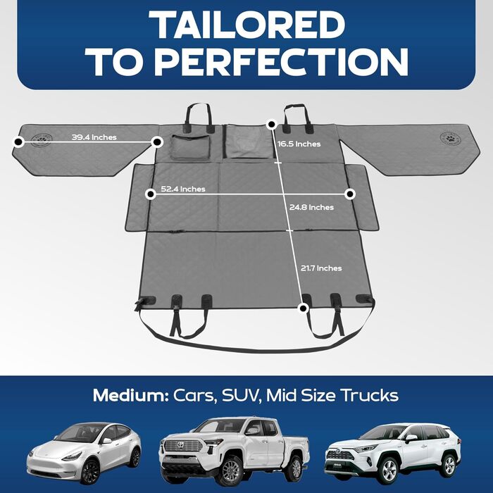 Підставка для собак на заднє сидіння Ruff Liners – міцна платформа, 180 кг, водонепроникна, сіра (для авто, SUV, пікапів)