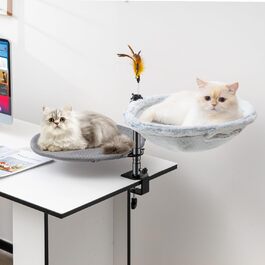 Крісло-лежанка для кота Uross на стіл - 360° обертання та регулювання висоти, м'яка гамачок для котів з 2 знімними чохлами, місце для сну для дому/офісу - для цілорічного використання (двошарове, сіре)