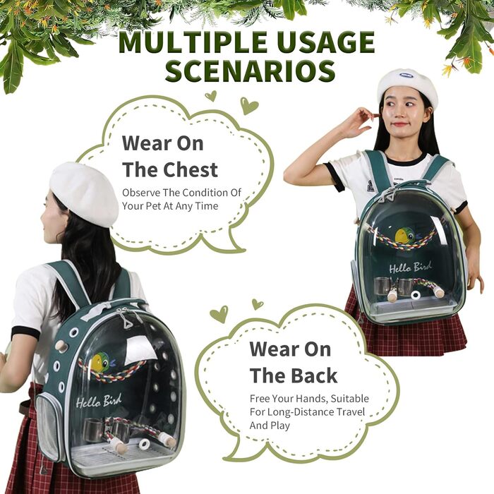 Рюкзак для птахів PETCUTE з дерев'яною жердкою: переноска, транспортна сумка для папуг, сіра