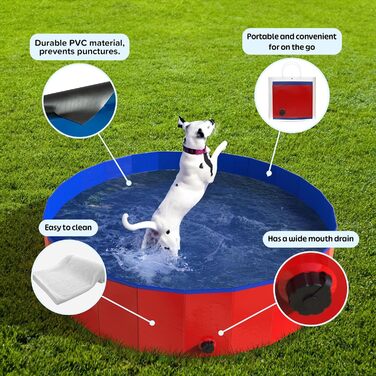 Складаний басейн для домашніх тварин Petmaker з сумкою, 120×30 см, червоний