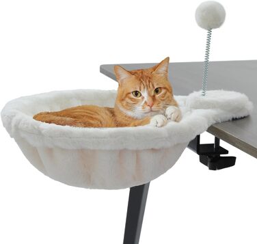 PAWZ Road: Крісло-гамак для кота на стіл, дерев'яне, 360° обертання, регульована висота, для дряпання, до 23 кг (Бежевий, Кругле)