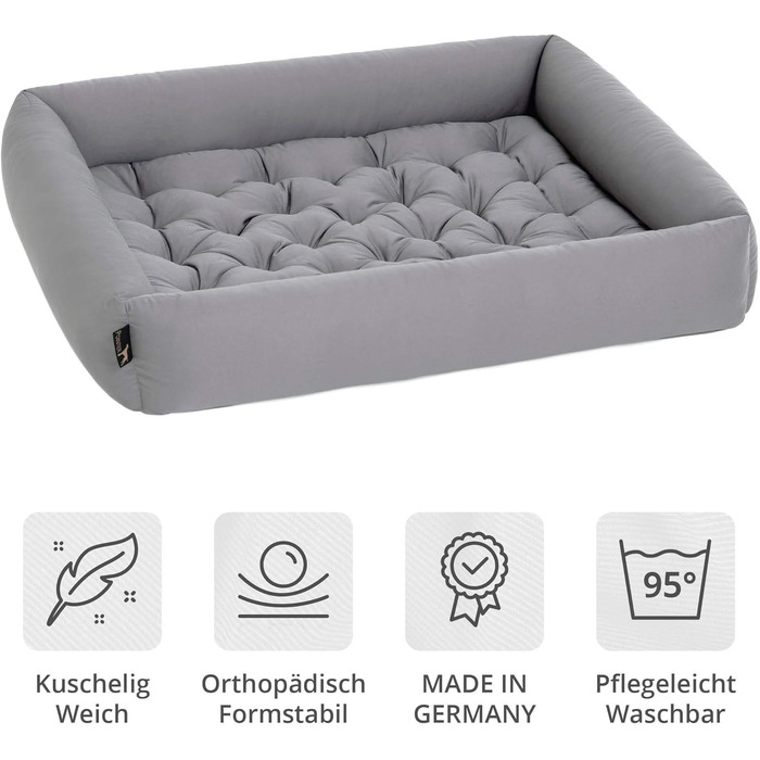 Ортопедичне ліжко для собак середніх порід - Pointer, XL (90x80 см), світло-сіре, Made in Germany