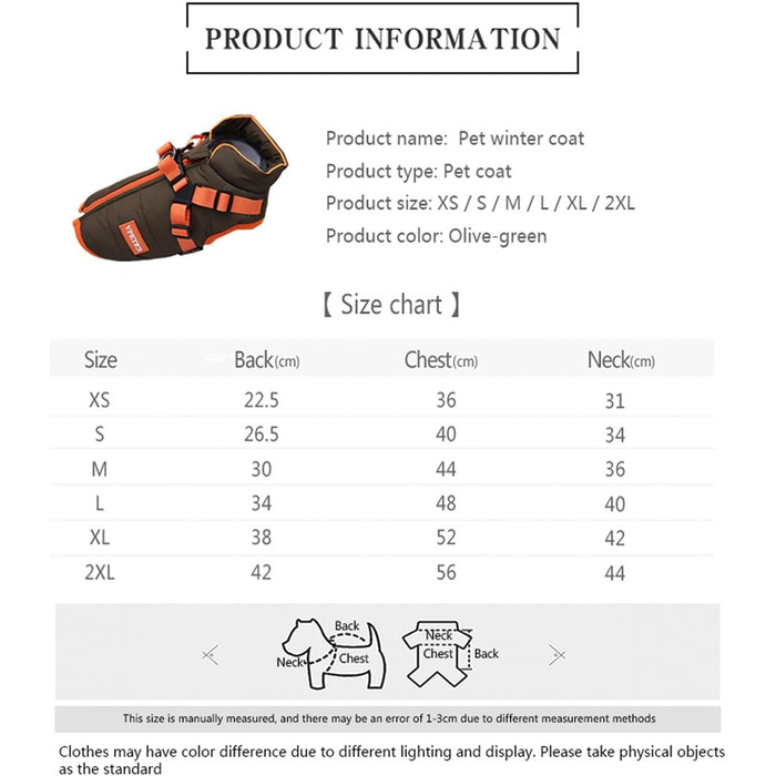 Зимовий теплий одяг для собак: куртка з шлейкою, водонепроникна, для дрібних та середніх порід, тепла, для цуценят, регульована жилетка, оливковий (S)