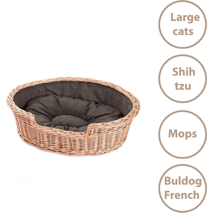 Корзина для собак з лози e-wicker24 502-60, брунатного кольору, 60 x 43 x 19 см, натуральна лоза