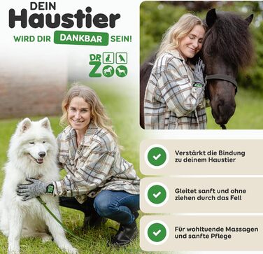 Рукавичка для грумінгу тварин DR Zoo (1 пара, розмір S) – для собак, котів та коней. Ефективне видалення шерсті, м'який дизайн з нопочками, підходить для короткої та довгої шерсті, мокрого та сухого хутра. Підходить для вузьких жіночих рук.