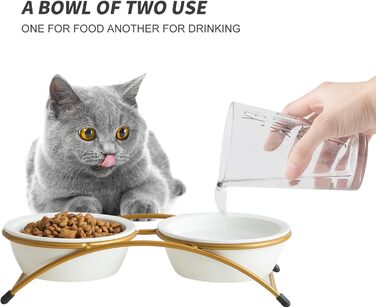 Набір мисок для котів ZONEYILA, 340 мл, керамічні миски для корму та води, підняті на металевій підставці, для котів та маленьких собак, проти блювоти, придатні для миття в посудомийній машині