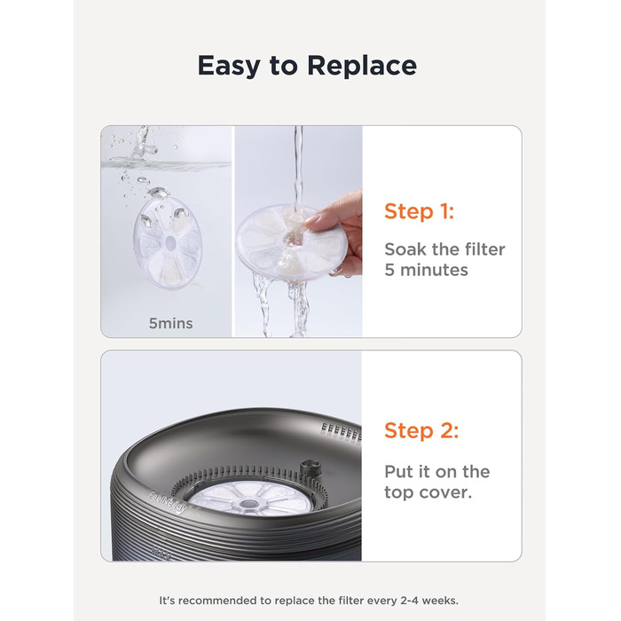 Фонтанчик для котів FEELNEEDY 3.2L, тихий, 2 режими потоку, чорний, з адаптером та 3 фільтрами (E-6)