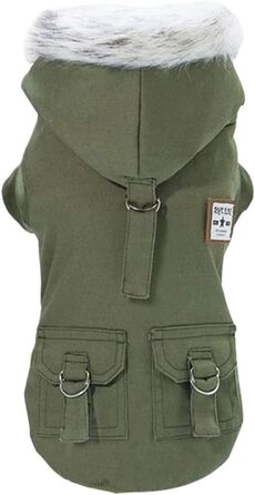 Зимова куртка для собак, вітрозахисний одяг для маленьких собак, військовий стиль, капюшон, для Чихуахуа та Йоркширських тер'єрів (Брайтгрін, XL)