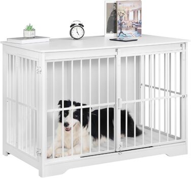 Клітка для собак Hzuaneri, 110 см, з 2 дверцятами, сучасний дизайн, для собак маленьких, середніх та великих (до 100 кг), білий колір, DFC84413W