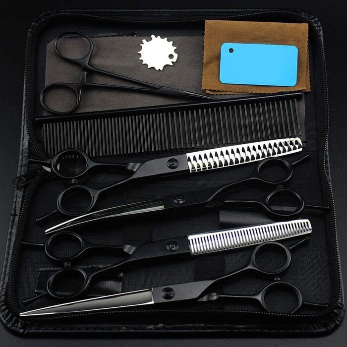 Професійна фризьорська ножиця для тварин зі чорного нержавіючого сталі, ножиці для грумінгу собак та котів, ножиці для розрідження шерсті, гострі леза