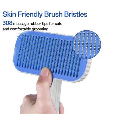 Щітка для собак та котів ACE2ACE - видаляє шерсть з одним натисканням, підходить для довгої та короткої шерсті, біло-блакитна