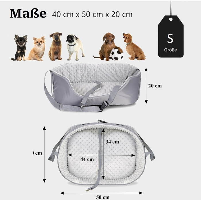 Автокрісло для собак KING DOG до 8 кг, сіре, 50x40 см. Зручна переноска з кріпленням на ремінь безпеки та м'яким килимком. Фолдне, миється. Підходить для SUV та легкових автомобілів.