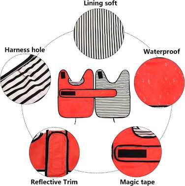 Водонепроникний дощовик для собак Geyecete, регульований, для такс, з світловідбиваючими елементами, червоний, S (довжина спини 36-38 см)