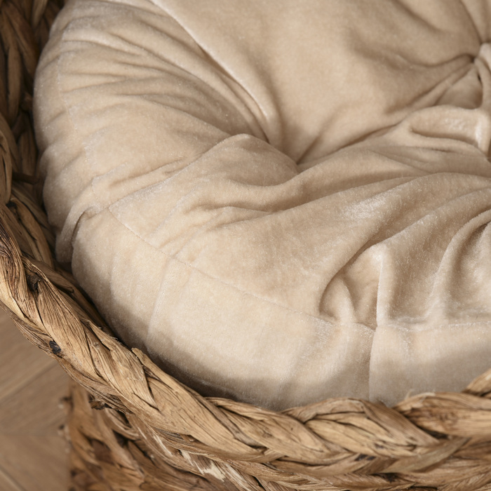 PawHut Ротанг Cat Cave Cat лежак з водяною гіацинтовою подушкою 50x42x60см світло-коричневого кольору для затишного відпочинку