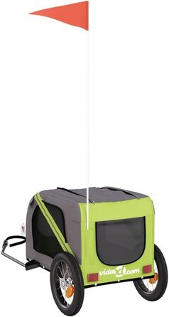 Причіп для собак vidaXL, причіп-перевозник для собак з відбивачами та прапором, вантажопідйомність 45 кг, матеріал: Оксфорд, колір: зелений, розмір: 125 x 63 x 66 см