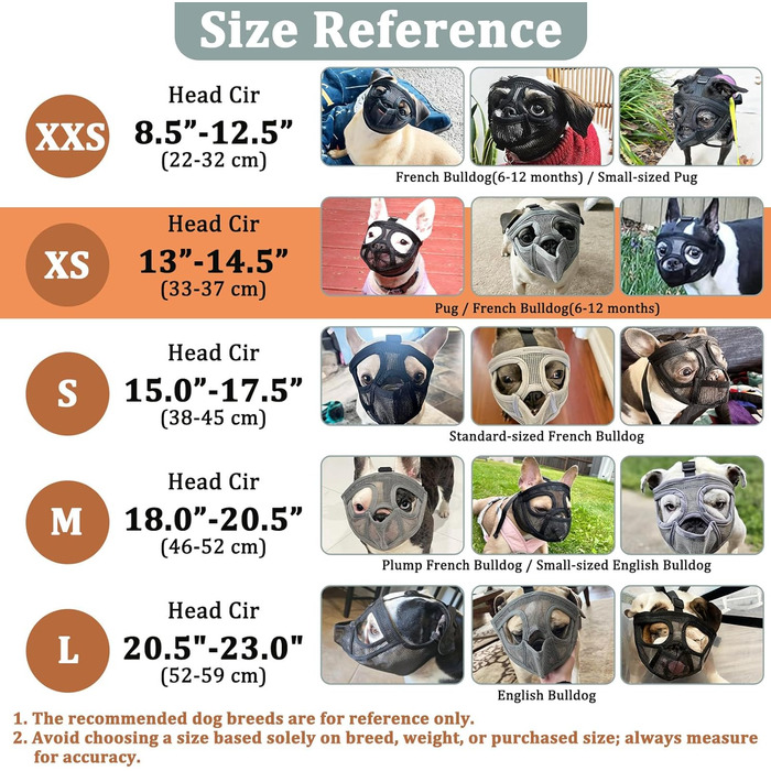 Майерзон Намордник для Французького Бульдога з короткою мордочкою, з хомутком, щоб запобігти їзді, з м'якої сітки, для собак, Ши-тцу, Мопс, Англійський Бульдог, XS [Обвід голови: 13'-14½']