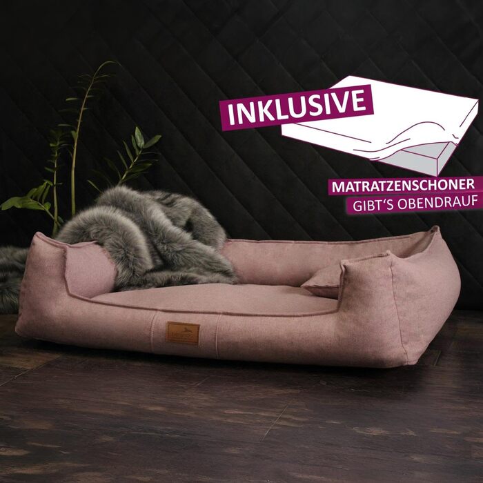 Ортопедичне собаче ліжко Tierlando® Goofy Couture з захистом для матраца, знімний чохол з меблевої тканини, для собак середніх та великих порід, 90x75 см, колір: пудрово-рожевий