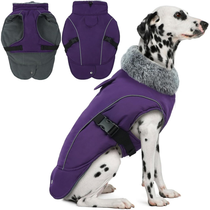 Теплий водонепроникний пуловер для собак DENTRUN з флісовою підкладкою, зимовий одяг для собак середнього розміру, зимова куртка для собак (Камуфляж, білий) XX-Large, фіолетовий